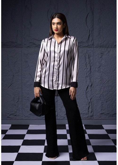 MELODY STRIPE SATIN BLOUSE